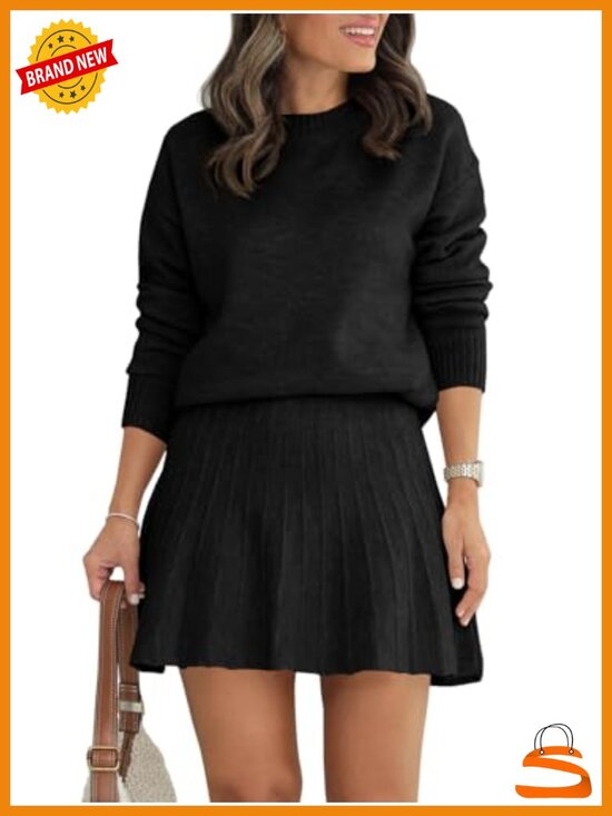 Dresses & Skirts - Tankaneo Womens Knit Sweater 2 Piece Skirt Set Pleated Mini Fall Winter